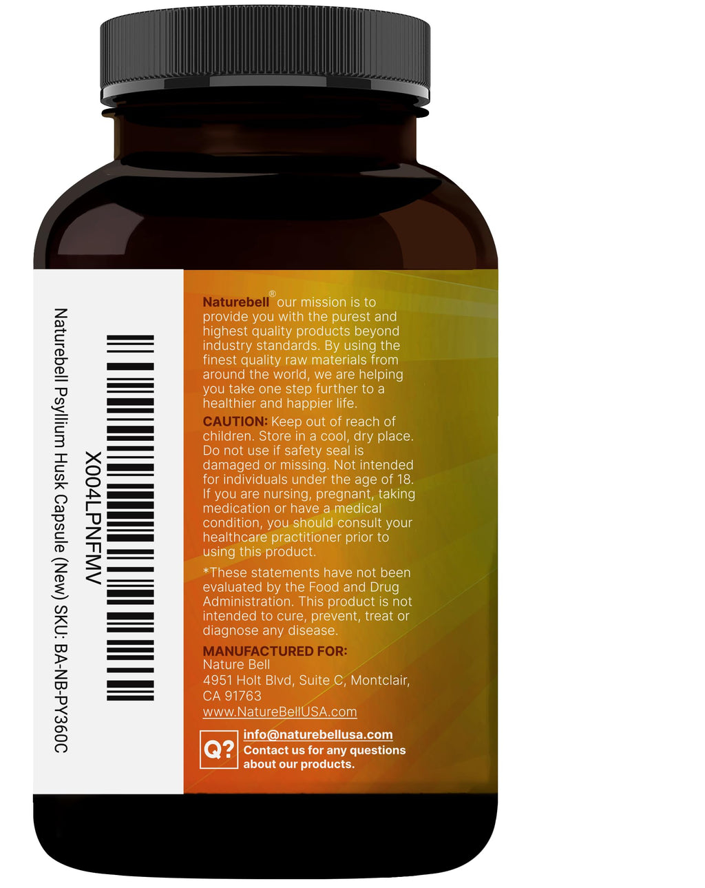 Psyllium Husk Fiber Capsules 2,000mg 360 Caps B776