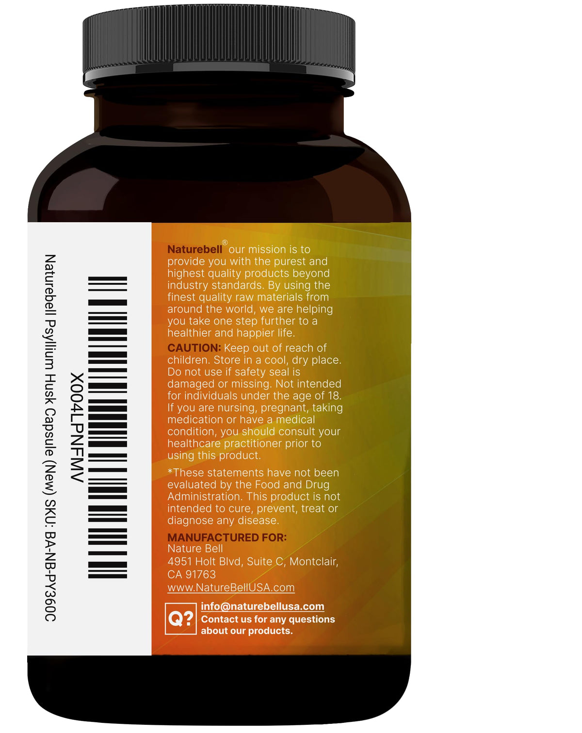 Psyllium Husk Fiber Capsules 2,000mg 360 Caps B776