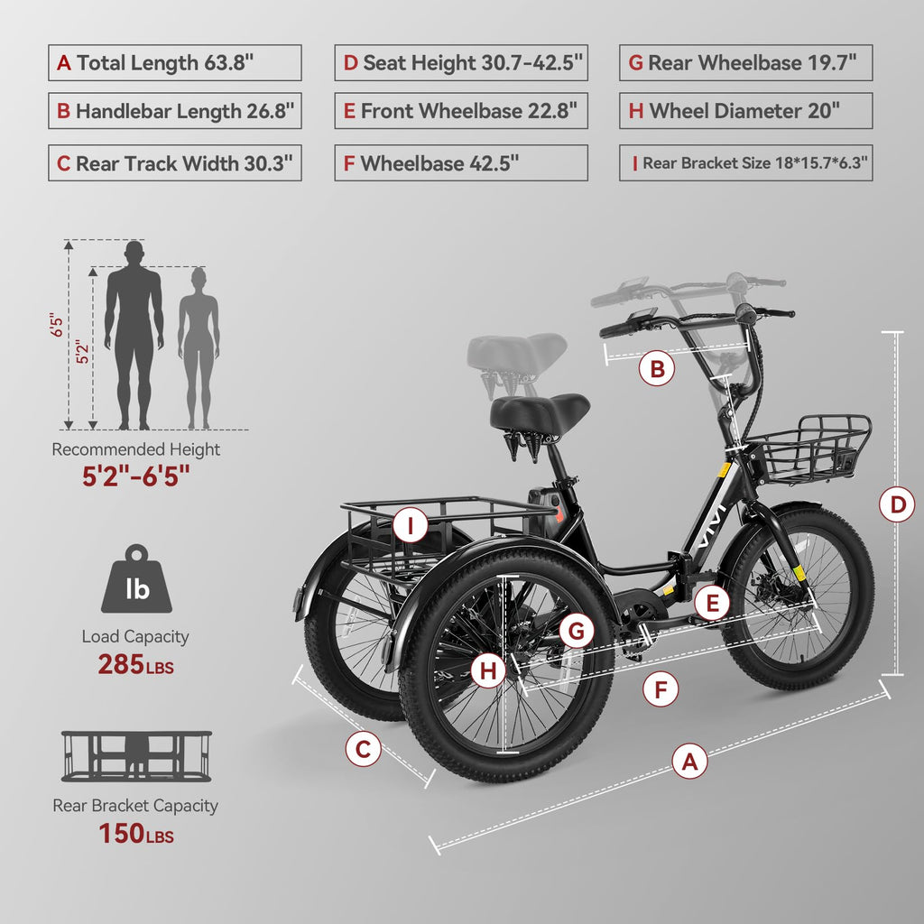 20'' Folding Electric Trike 750W 3-Wheel Bike with Removable Battery Y211