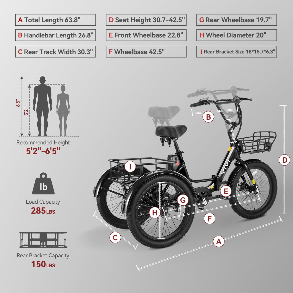 20'' Folding Electric Trike 750W 3-Wheel Bike with Removable Battery Y211