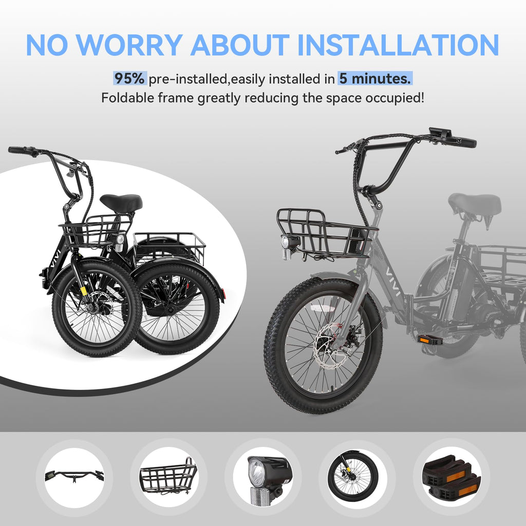 20'' Folding Electric Trike 750W 3-Wheel Bike with Removable Battery Y211