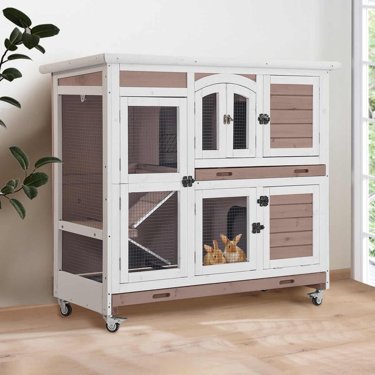 Two-Story Rabbit Hutch with Wheels D637