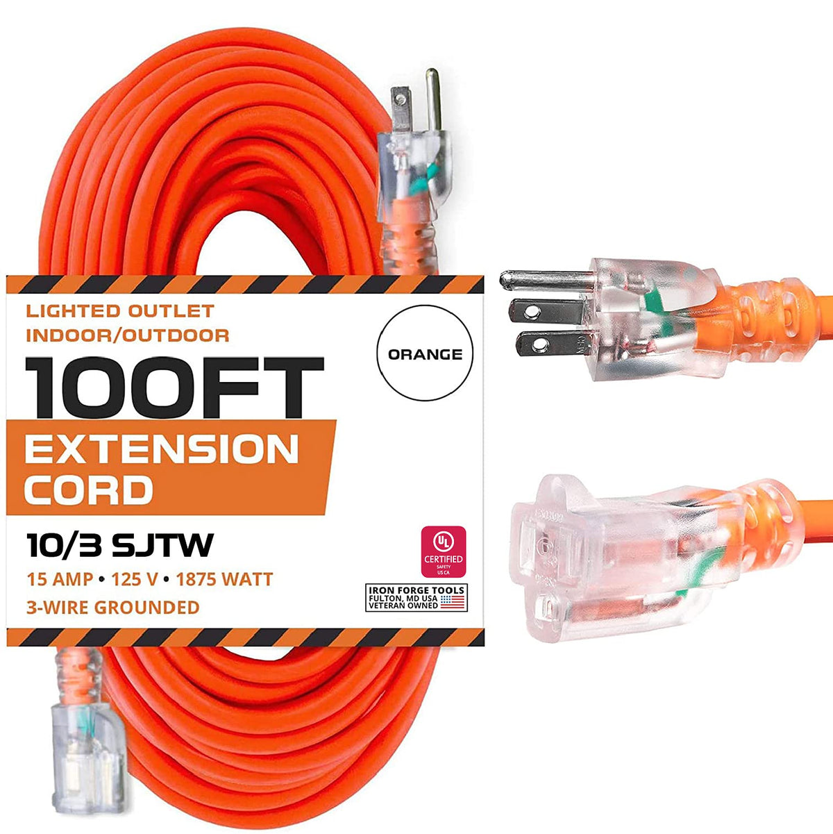 10 Gauge Heavy Duty Extension Cord 100 Ft Orange SJTW F879420