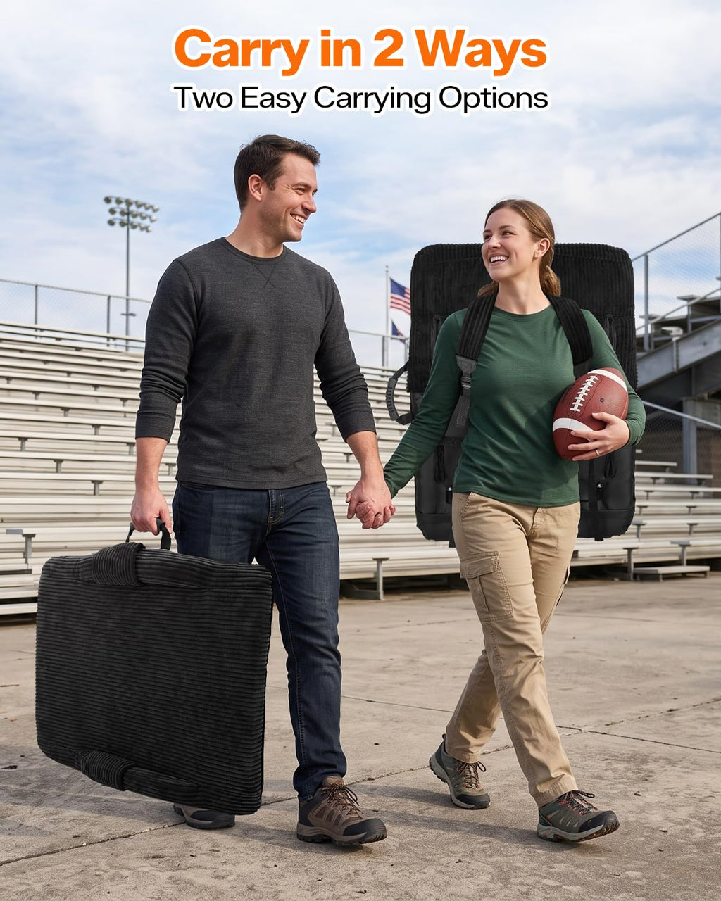 24'' Extra Wide Padded Corduroy Stadium Seats with Back Support, 2 Packs H26135