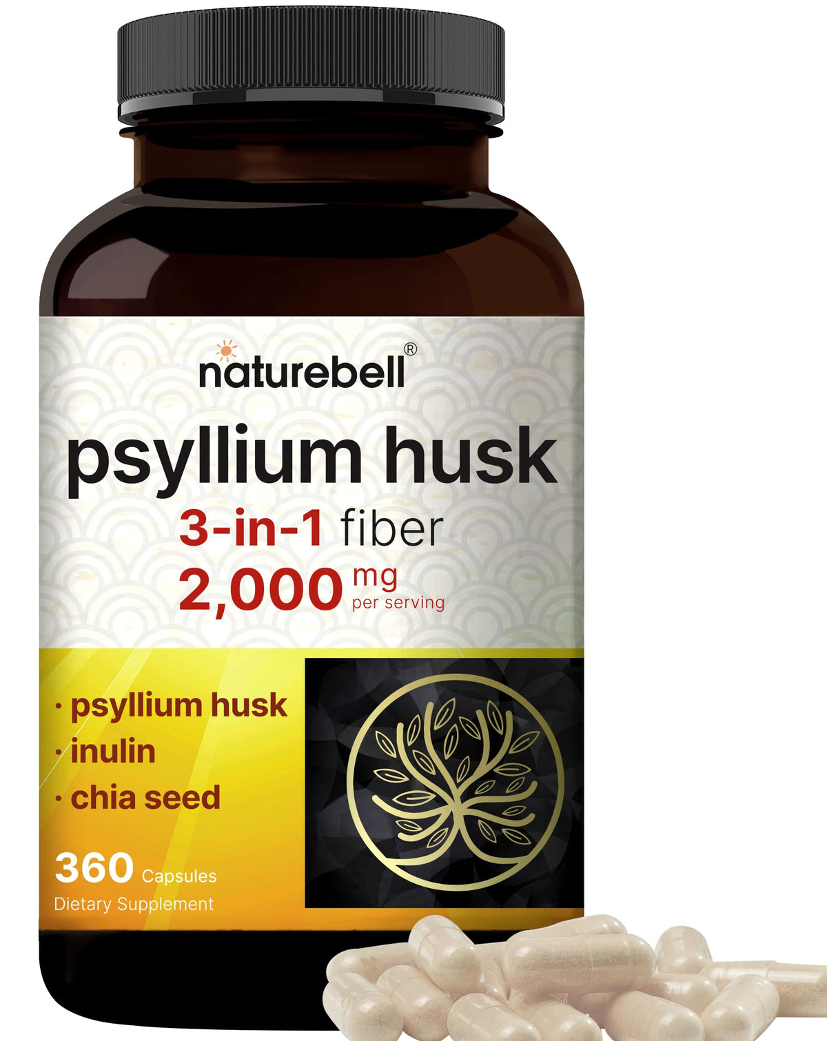 Psyllium Husk Fiber Capsules 2,000mg 360 Caps B776