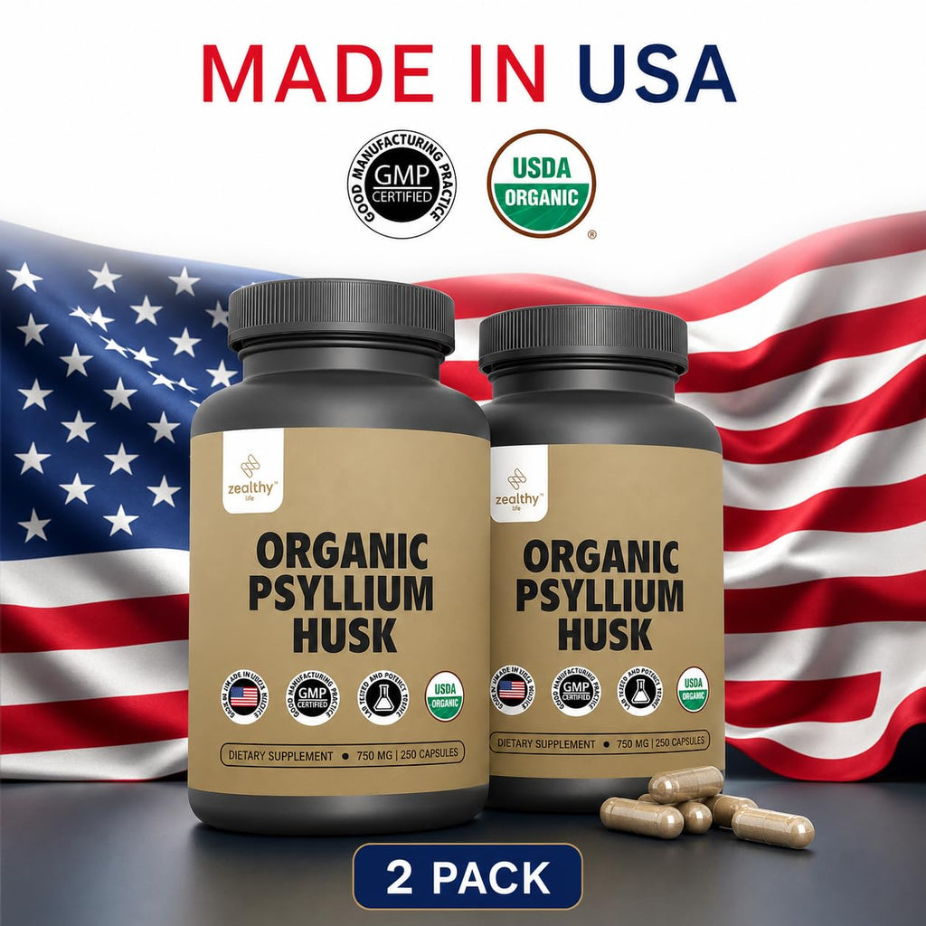 Organic Psyllium Husk Capsules 750 mg Fiber Supplement 250 Capsules Pack of 2 T581