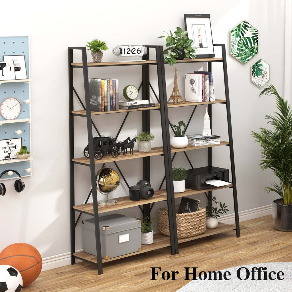 5 Tier Wood and Metal Ladder Bookshelf X363