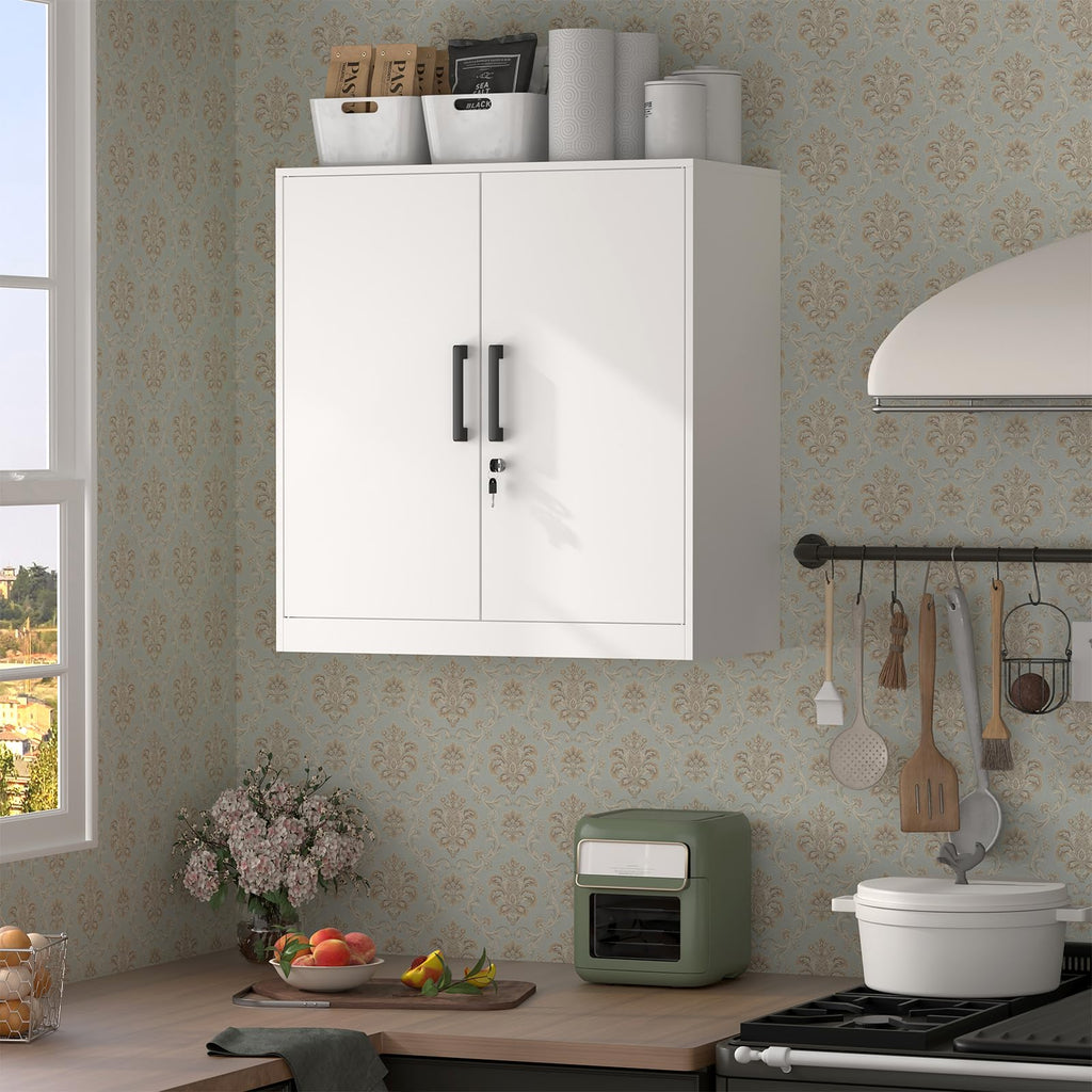 White Metal Wall Cabinet with Adjustable Shelf A769190