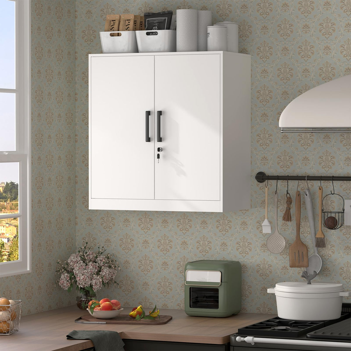 White Metal Wall Cabinet with Adjustable Shelf A769190