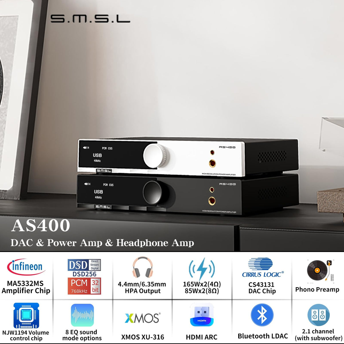 165W Power Amplifier DAC Headphone Amp Phono Preamp E84622