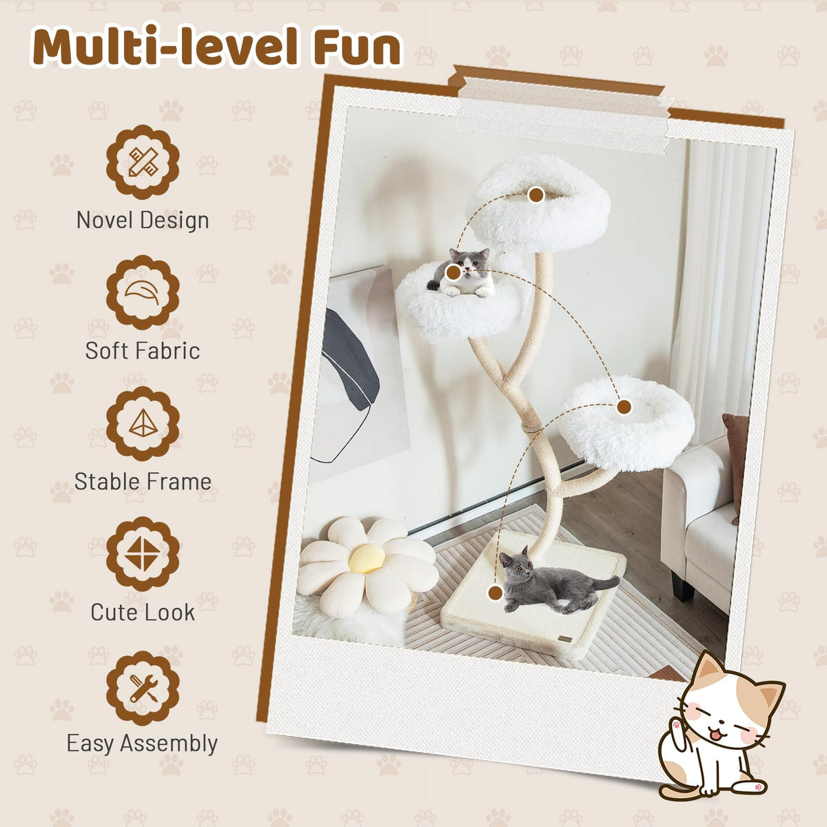 70 Inch Multi-Level Cat Tree with Perches and Scratching Posts P494957