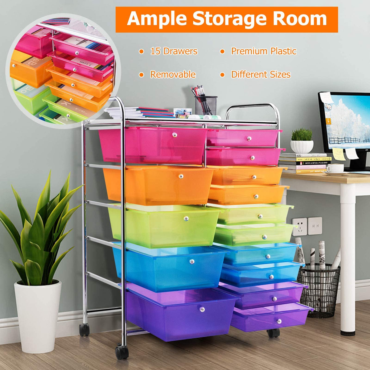 15 Drawer Rolling Storage Cart with Wheels N60370
