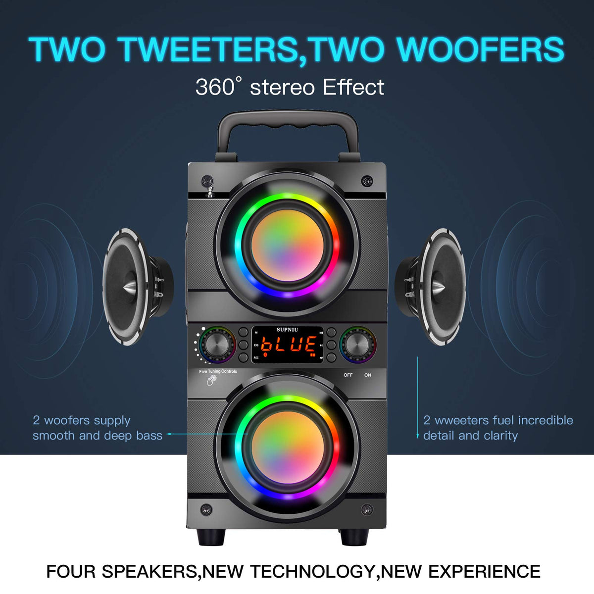 Portable Bluetooth Speaker with Double Subwoofer Heavy Bass Y89394