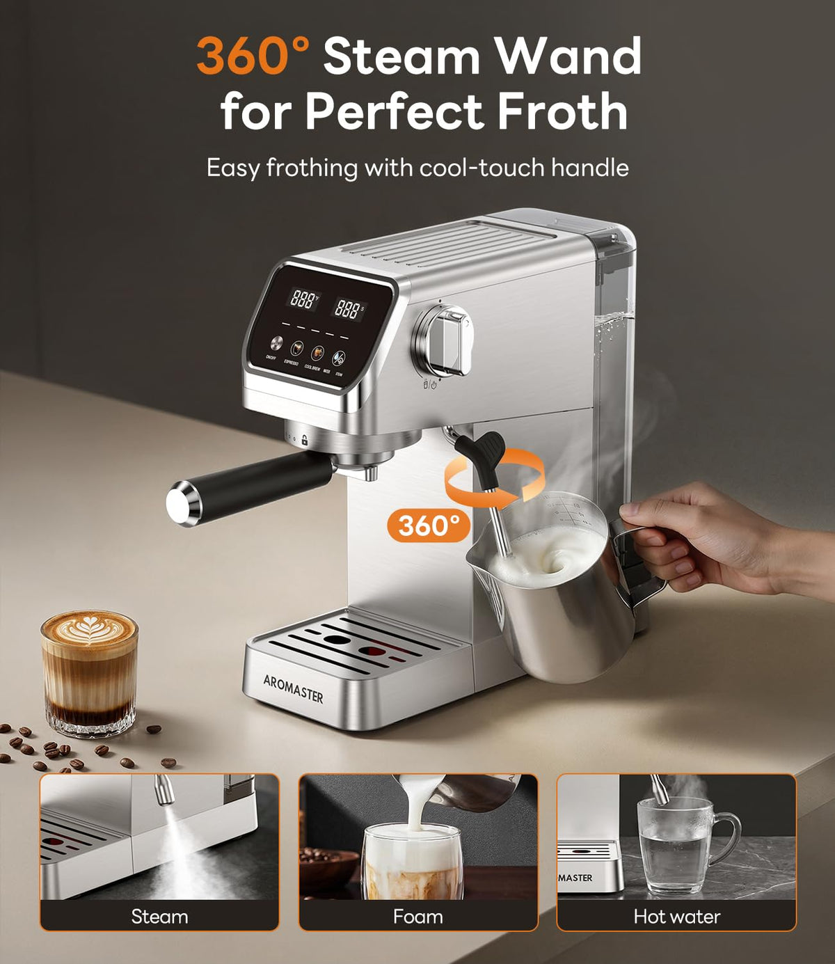 1400W Stainless Steel Espresso Machine with Milk Frother V166