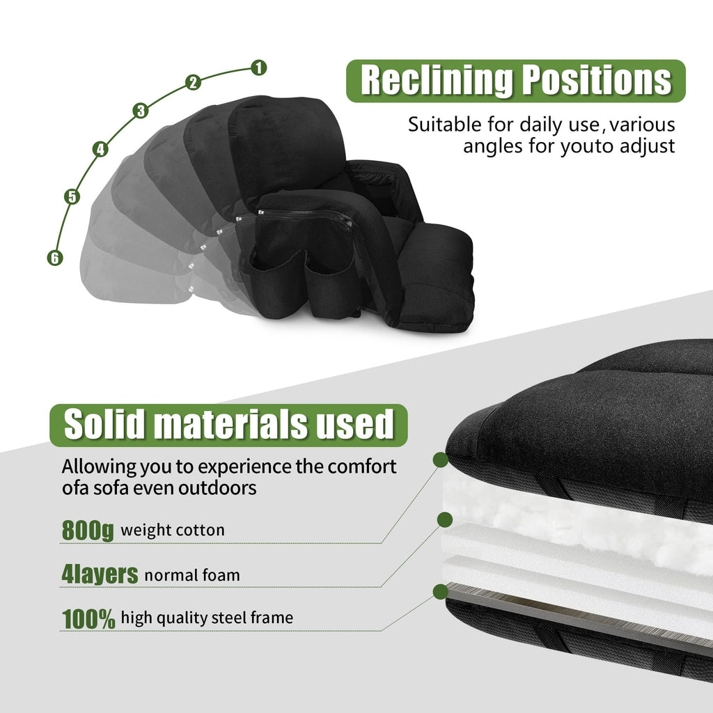 Extra Wide Folding Stadium Chairs with Back and Cushion, 6 Reclining Positions, Black E825996