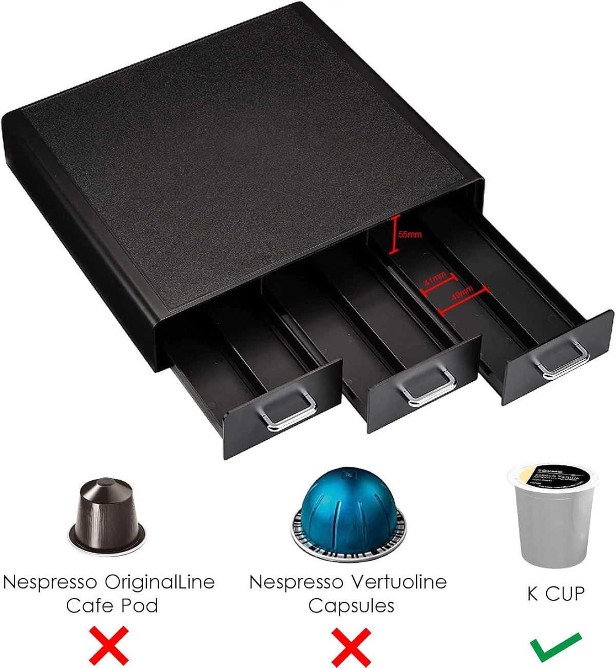 Black 36 Pod Capacity 3 Drawer Coffee Pod Storage Drawer V4766