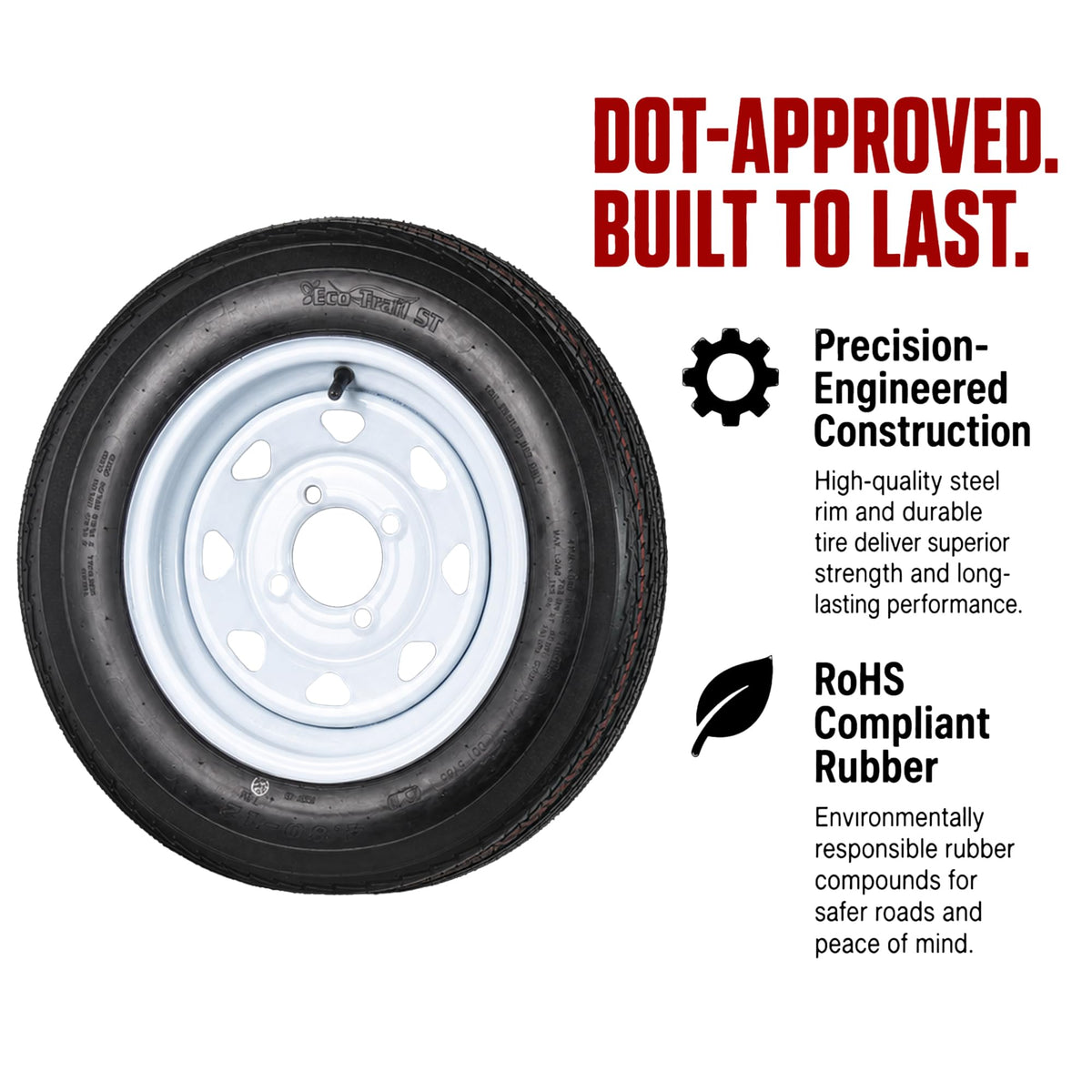 2-Pack Trailer Tire Rim Assembly 4.80-12 White 4 Lug O9726