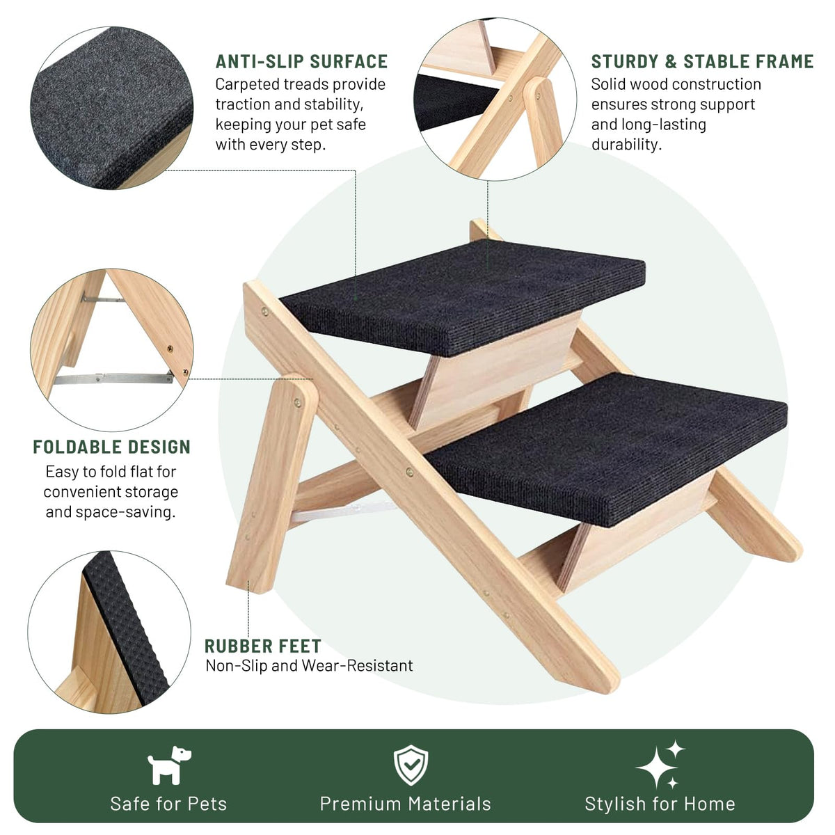 Wooden 2-in-1 Foldable Pet Stairs & Ramp O519
