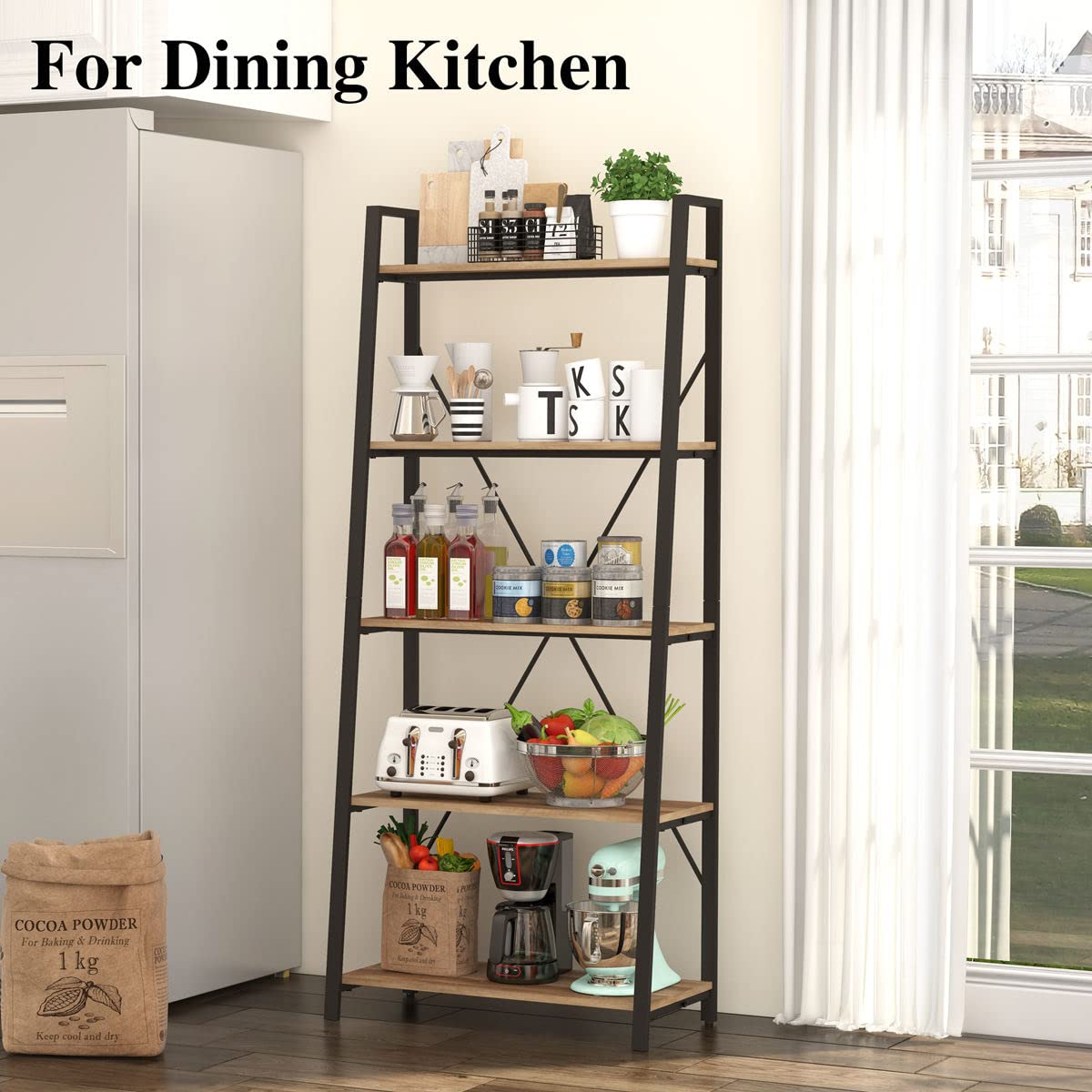 5 Tier Wood and Metal Ladder Bookshelf X363