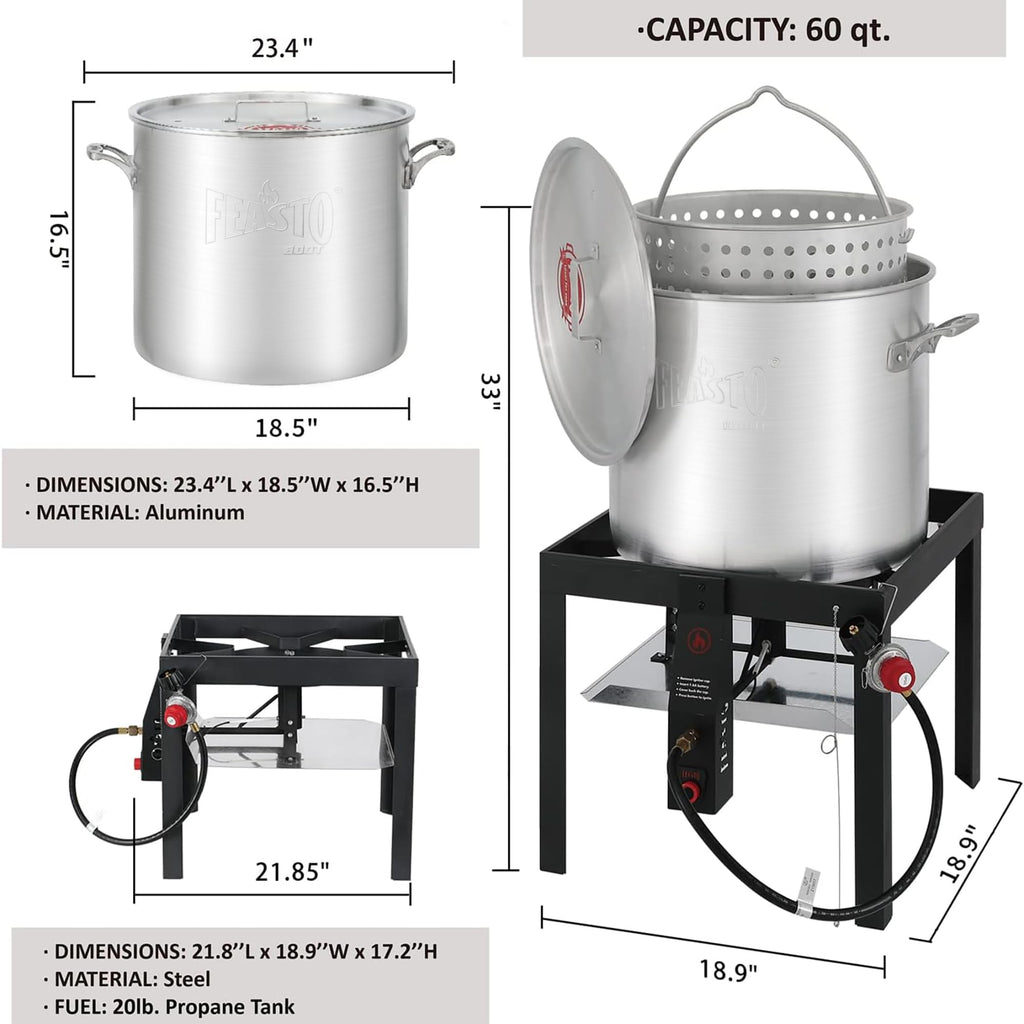 60QT Seafood Boil Pot with Basket and Burner H5533