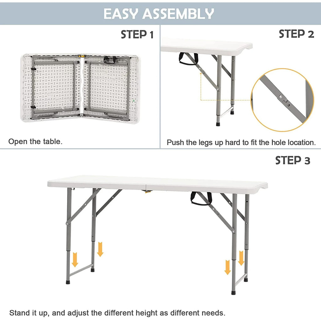 4 Foot Portable Heavy Duty Plastic Folding Table K6865