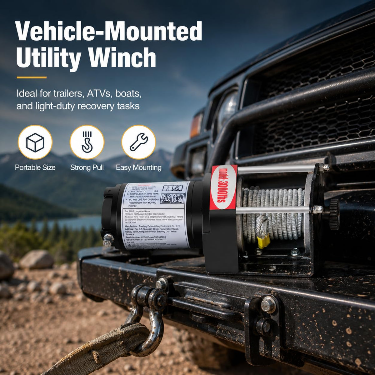 12V DC Electric Winch with Steel Cable H711