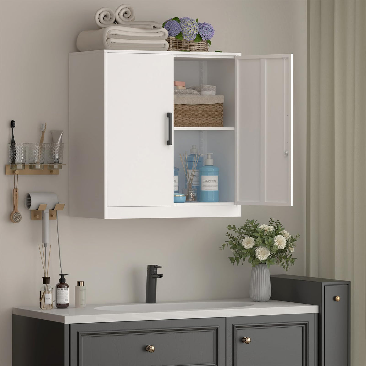 White Metal Wall Cabinet with Adjustable Shelf A769190