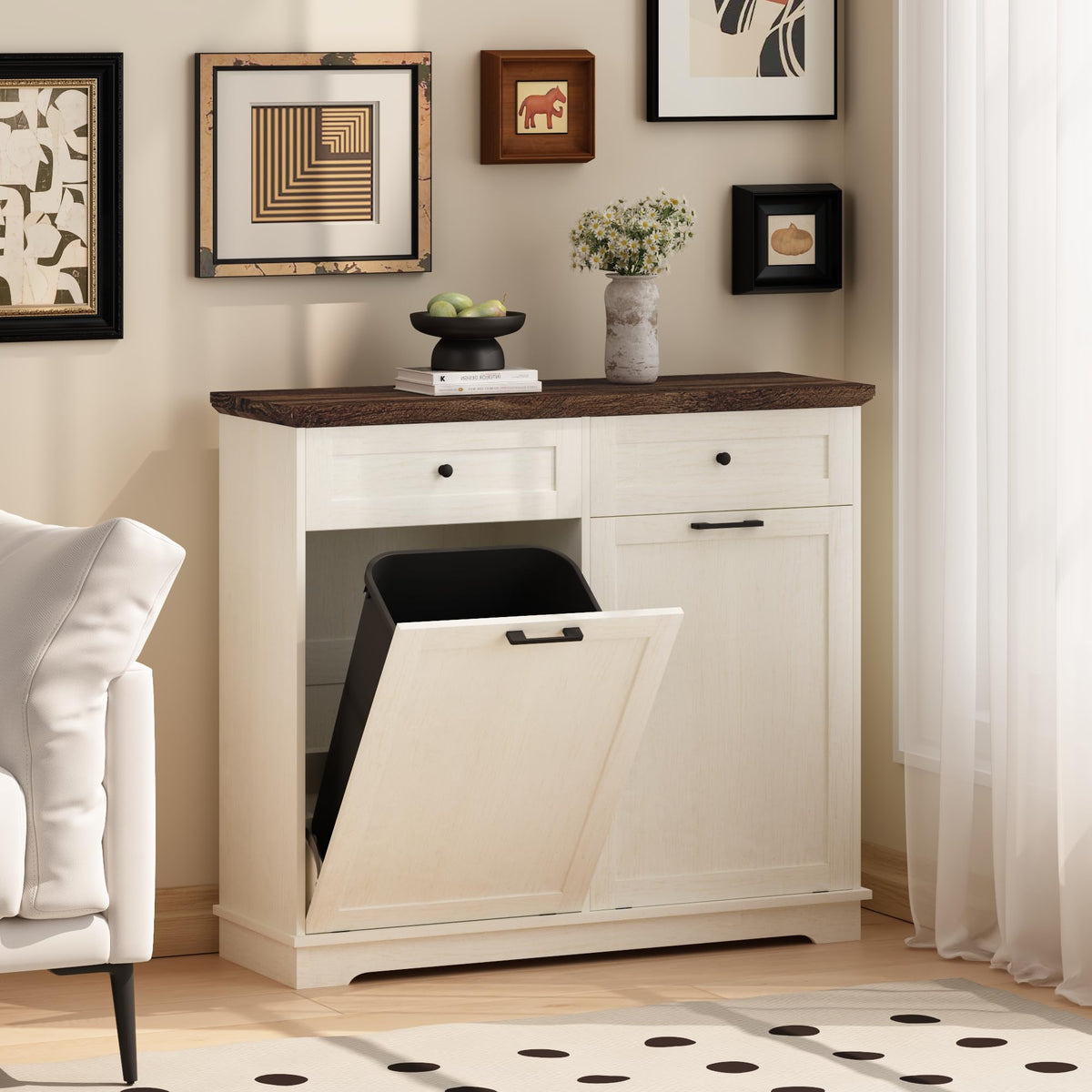 20 Gallon Double Tilt Out Trash Can Cabinet Antique White X429593