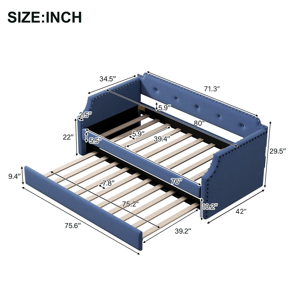 Upholstered Linen Daybed with Trundle P85846