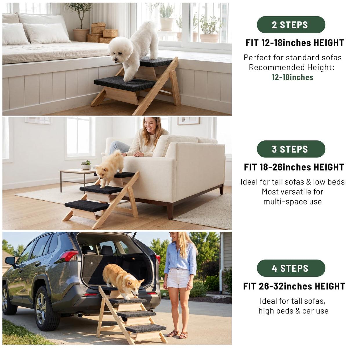 Wooden 2-in-1 Foldable Pet Stairs & Ramp O519