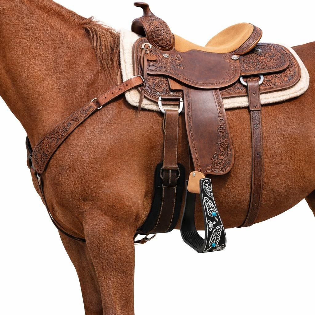 Black Aluminum Engraved Horse Saddle Stirrups G5650