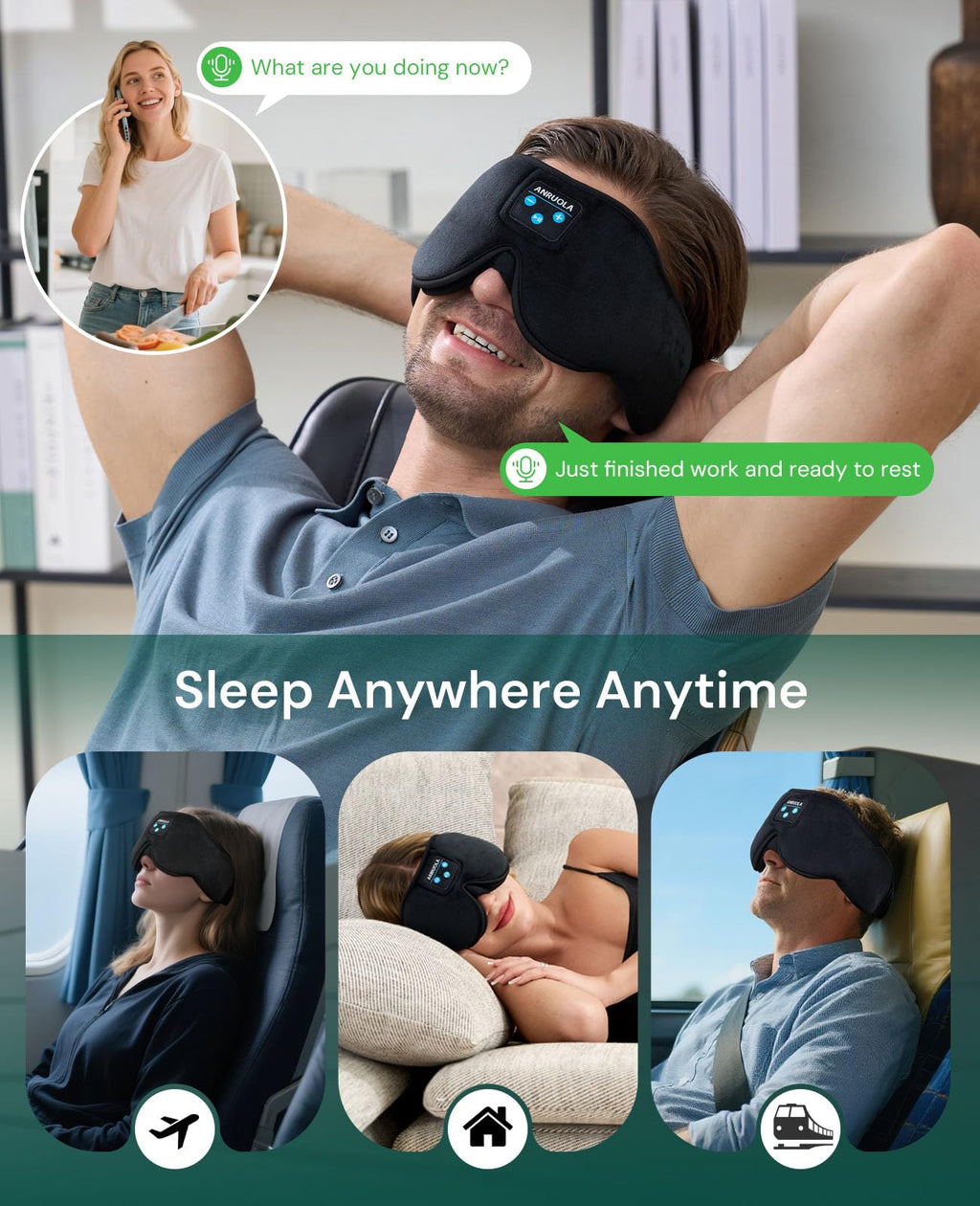 3D Sleep Mask with Bluetooth Headphones P7811