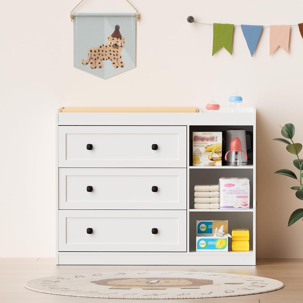 White Wood 3 Drawer Changing Table B887500