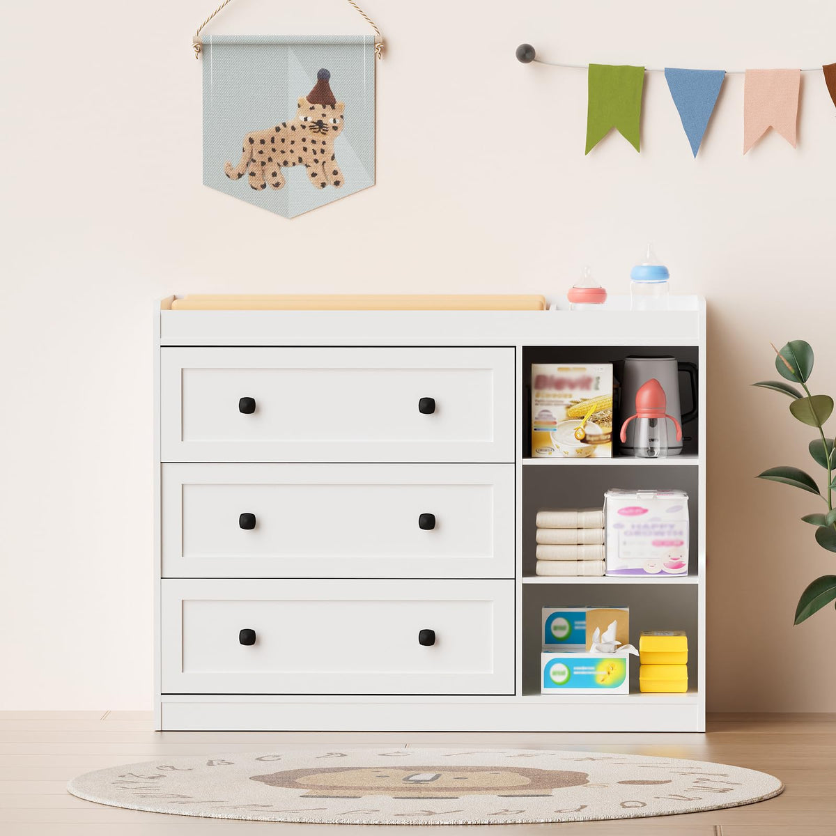 White Wood 3 Drawer Changing Table B887500