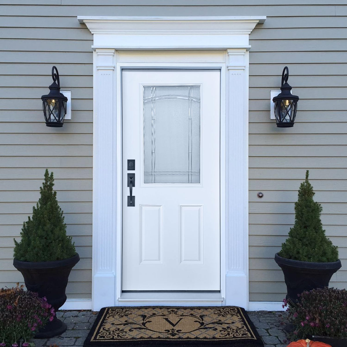 White Fiberglass Prehung 36" x 80" Entry Door D4615