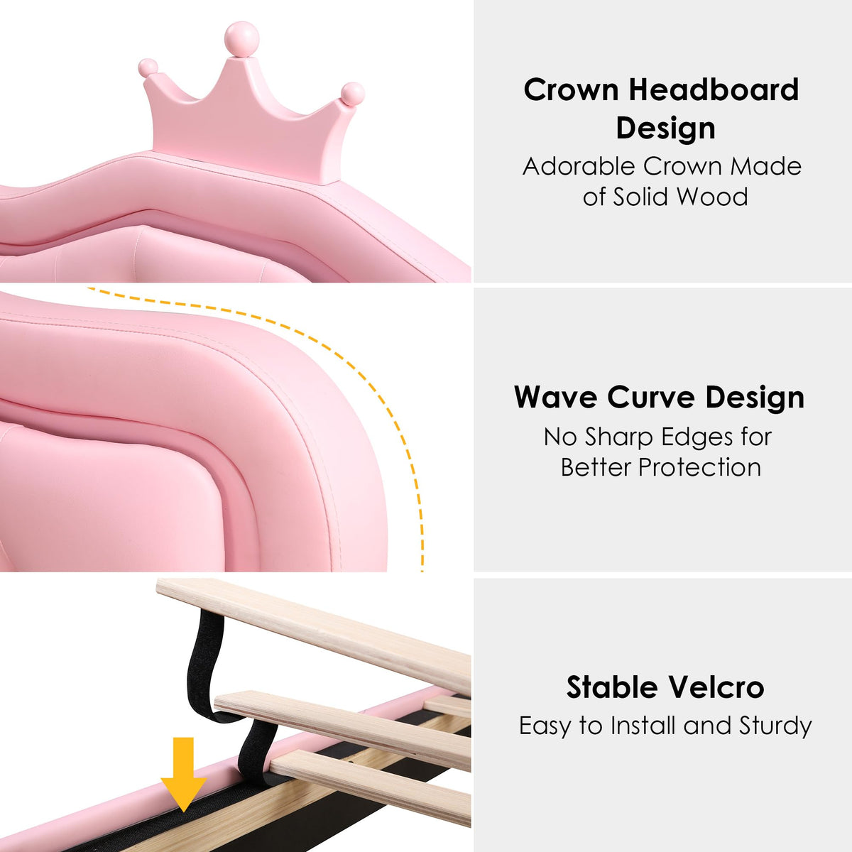 Pink Twin Upholstered Platform Bed Frame with Storage Drawer Y442