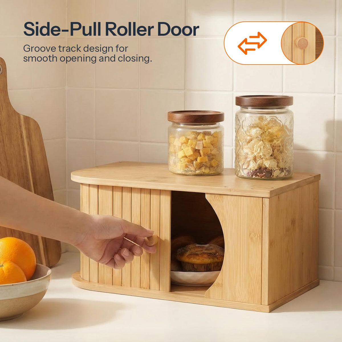 Bamboo Bread Box with Roller Door D4009