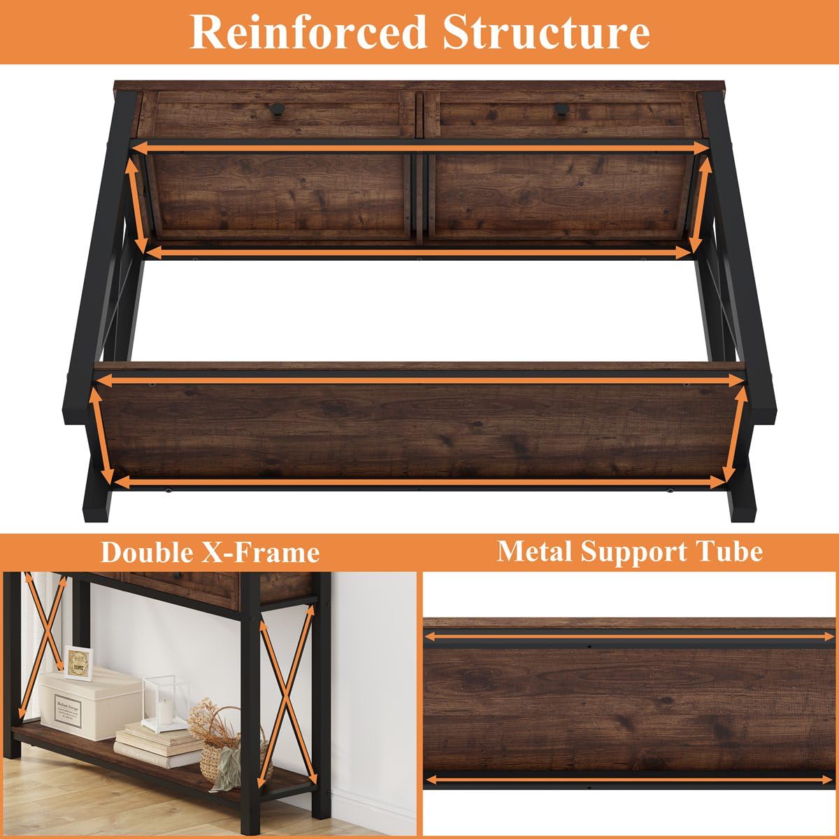 Rustic Oak 47 Inch Console Table with 2 Drawers R472