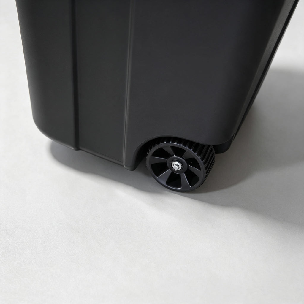 32 Gallon Black Plastic Wheeled Trash Can with Lid T472919