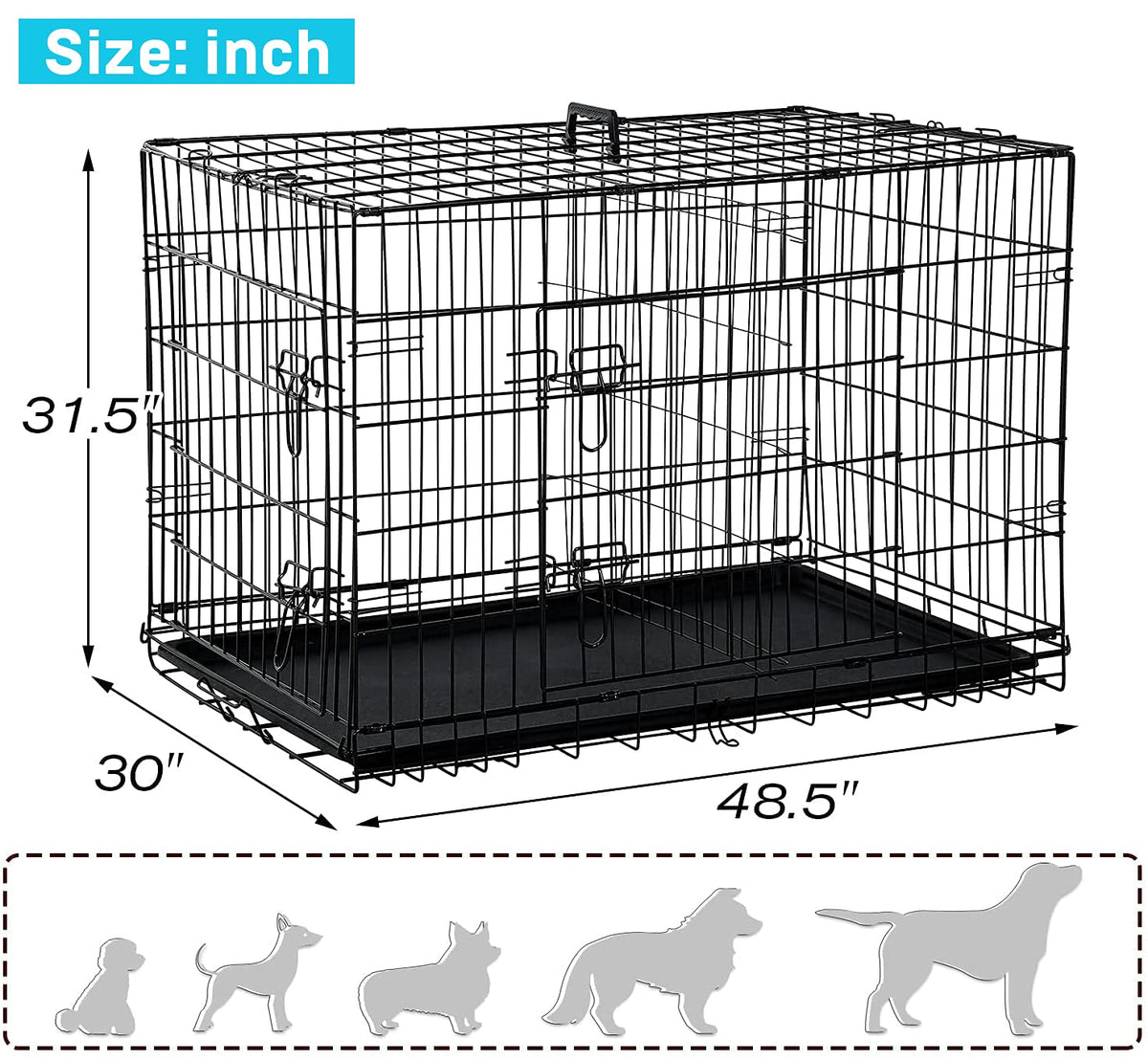 48" Heavy Duty Folding Wire Metal Dog Crate with Divider P704762