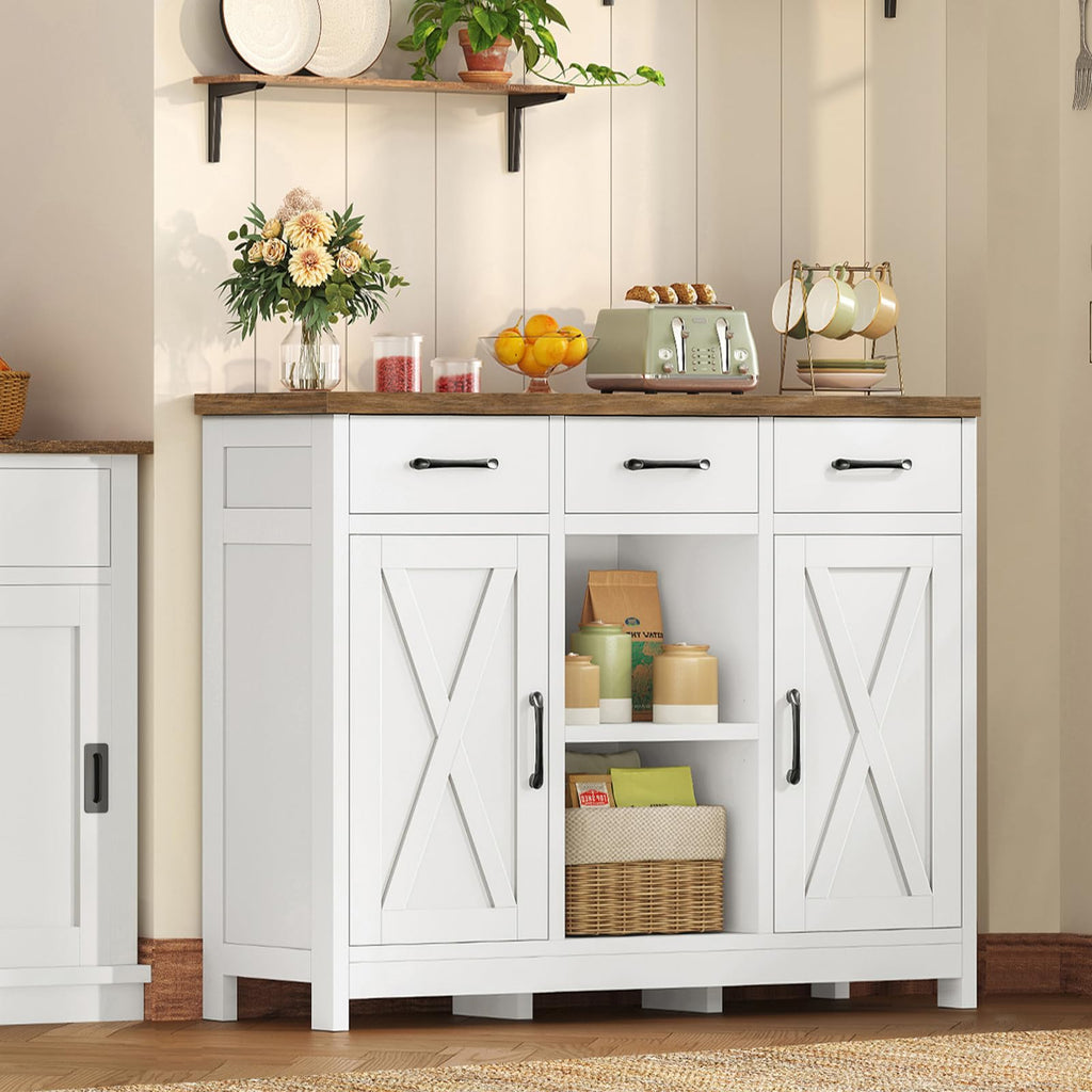 White Storage Cabinet with 3 Drawers and 2 Doors S72496