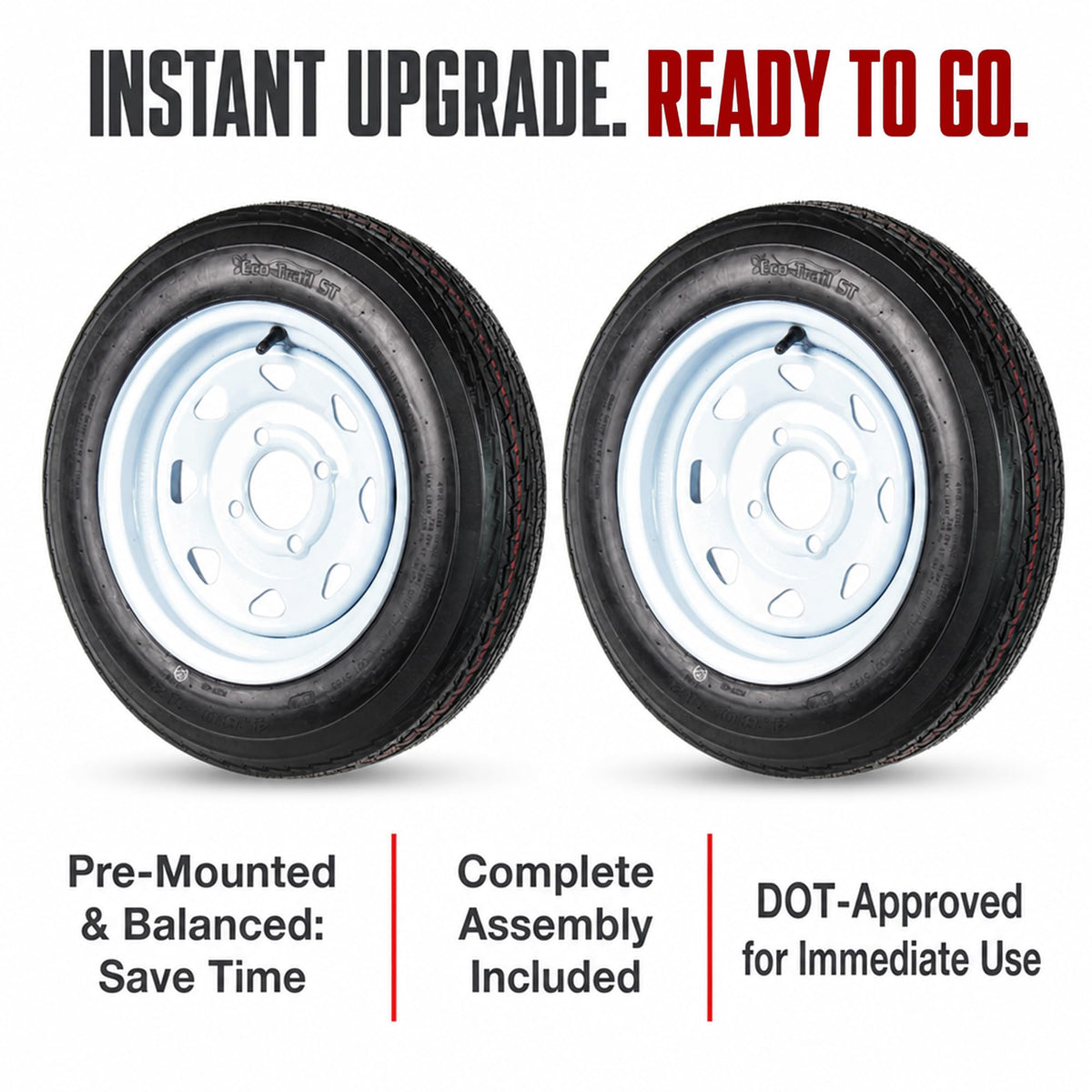 2-Pack Trailer Tire Rim Assembly 4.80-12 White 4 Lug O9726