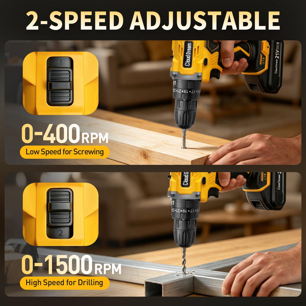 21V Cordless Drill Set with 2 Batteries and Charger N137806