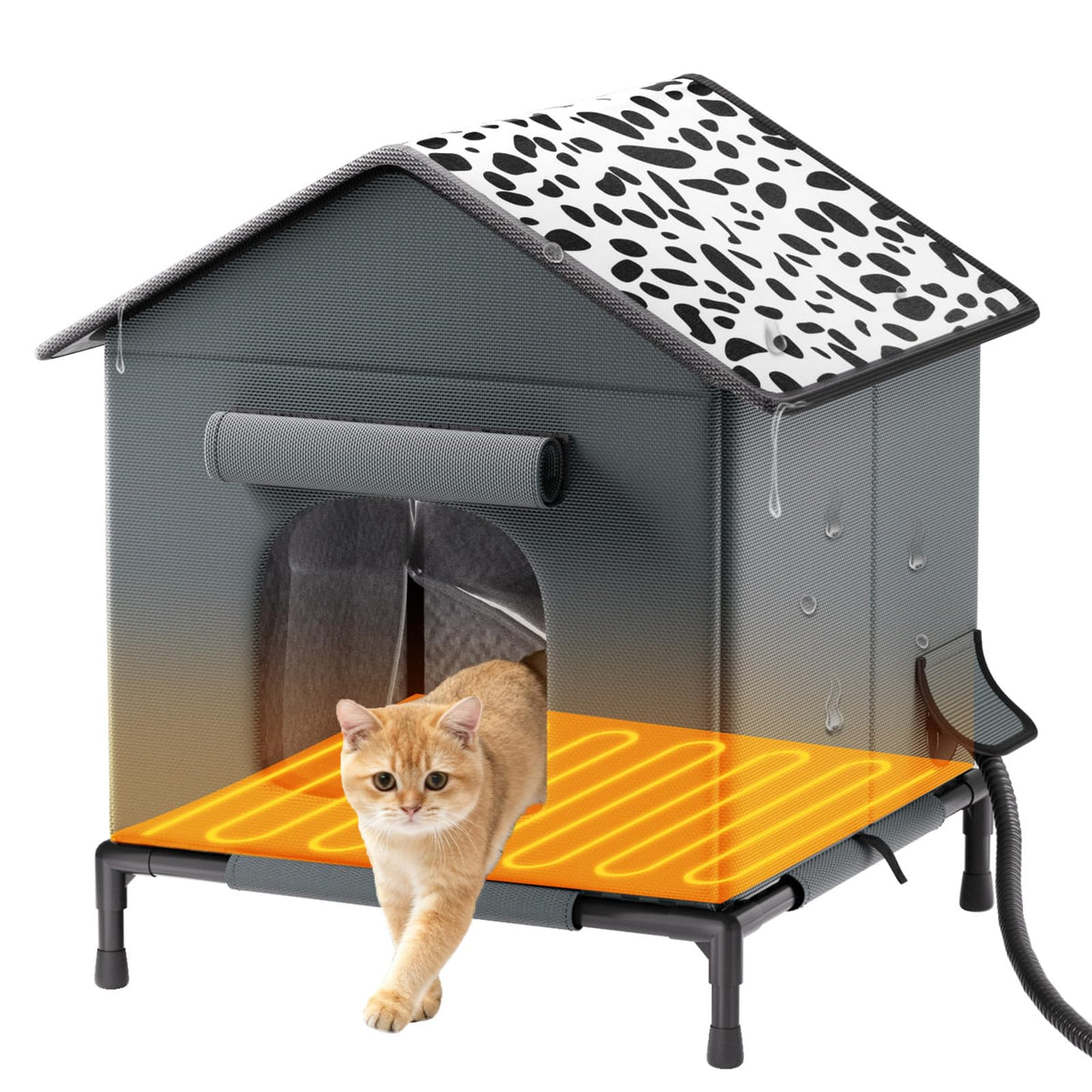Heated Weatherproof Insulated Cat House with Heating Pad X9716