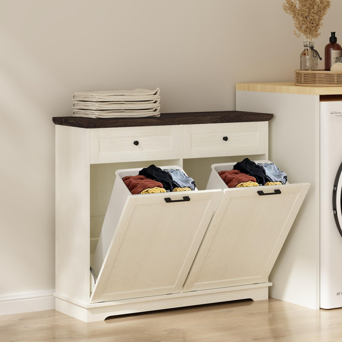 20 Gallon Double Tilt Out Trash Can Cabinet Antique White X429593