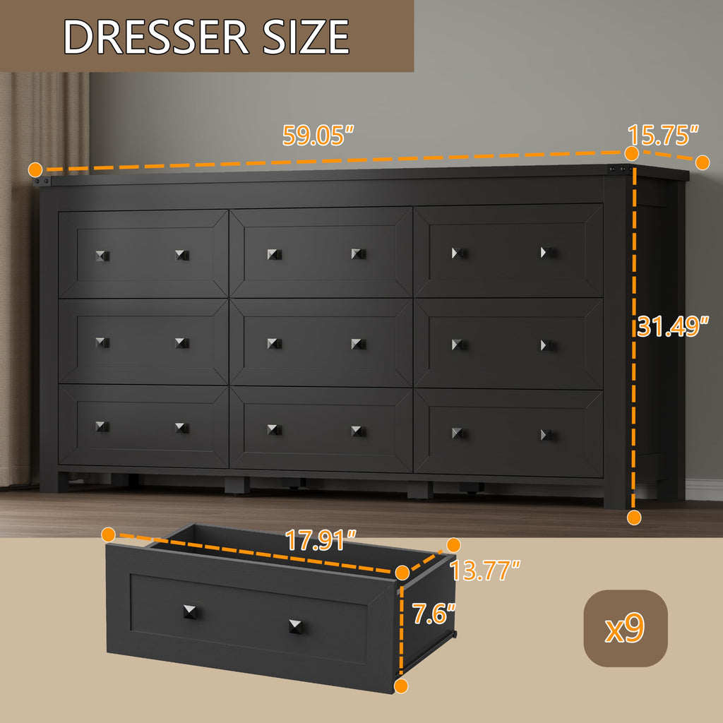 9 Drawer Wood Dresser H361