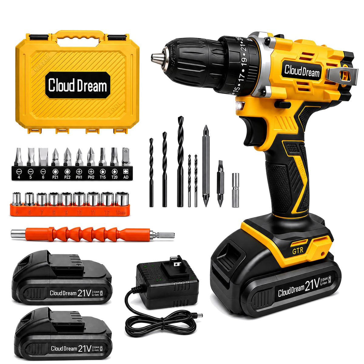 21V Cordless Drill Set with 2 Batteries and Charger N137806