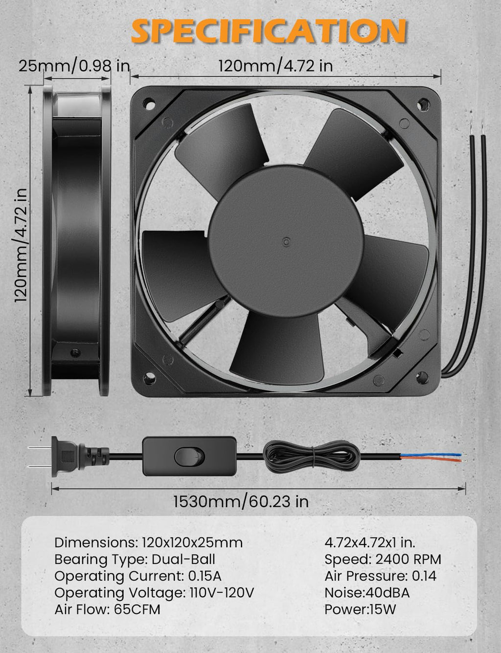 120mm x 25mm AC Ball Bearing Computer Fan C220941