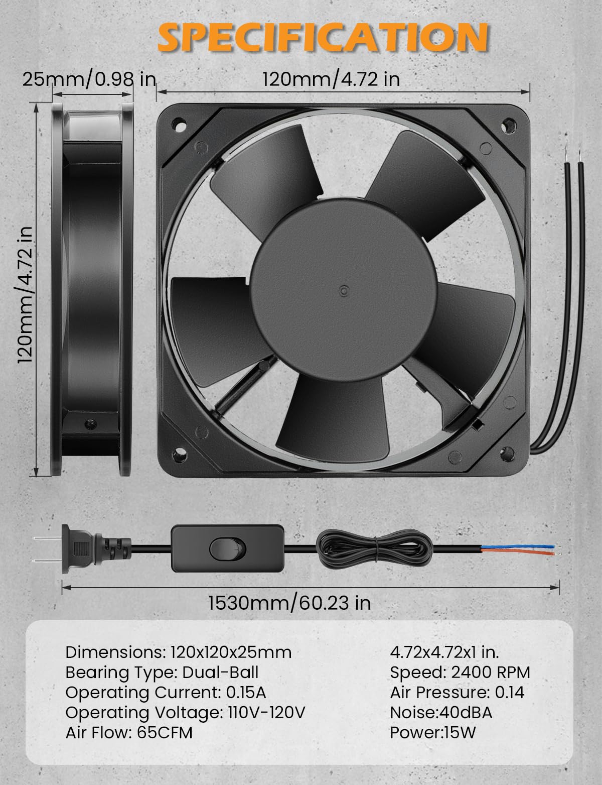 120mm x 25mm AC Ball Bearing Computer Fan C220941