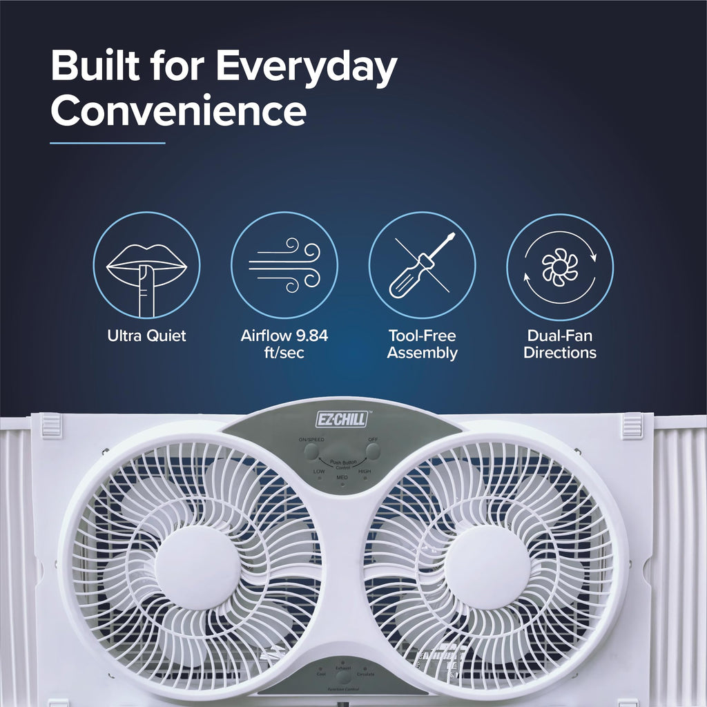 9” Window Fan with Remote Control, 3 Speed Dual Fans, White E857